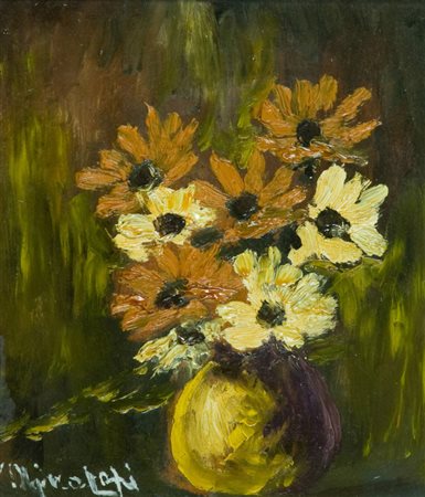 Anonimo Vaso di fiori Olio su tavola, cm. 22,5x20 Firma illeggibile in basso...