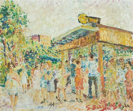 Guido Borgianni Figure Olio su tela, cm. 50x60 La tela presenta cadute di...