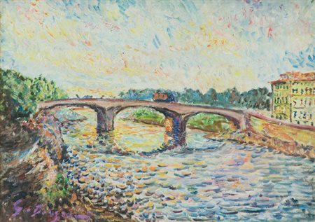 Guido Borgianni Ponte di Firenze, 1970 Olio su tela, cm. 50x70 Firmato in...