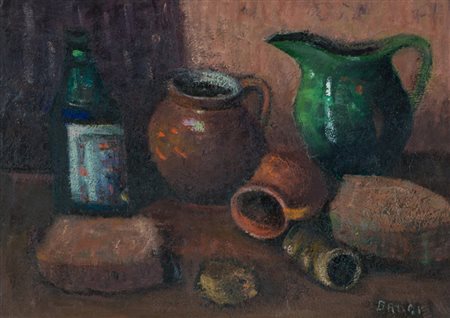 Gino Brogi Natura morta Olio su cartone telato, cm. 40x54,5 Firmato in basso...