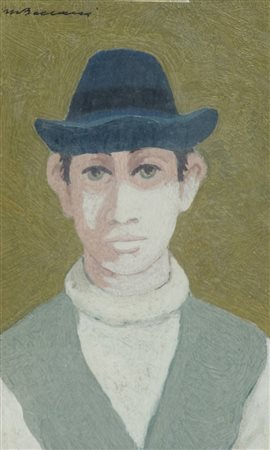 Marcello Boccacci Figura Olio su tavola, cm. 16,5x10 Firmato in alto a...