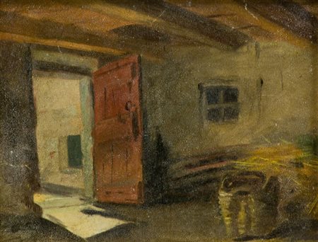 Anonimo Interno Olio su cartone, cm. 19x25