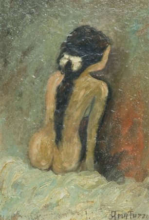 Amatuzzi Nudo di schiena Olio su tavola, cm. 35x25 Firmato in basso a destra.