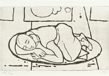 Felice Casorati Figura accovacciata, 1963 Acquaforte di cm. 20x35, su carta...
