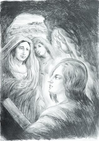 Aligi Sassu Scena sacra Litografia su carta, cm. 70x50, es. 56/125 Firma in...