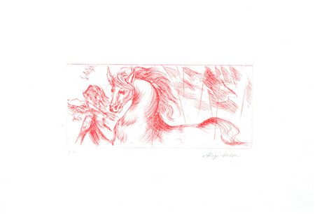 Aligi Sassu Cavallo Acquaforte di cm. 10x22, su carta di cm. 35x50, es. P.A....
