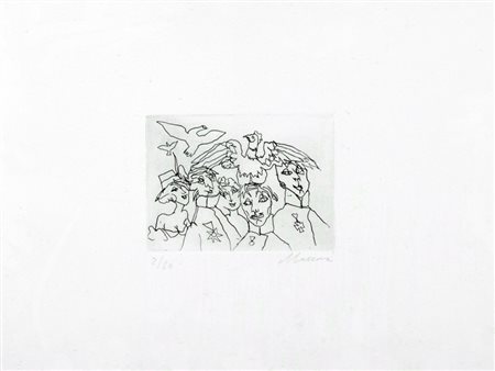 Mino Maccari Senza titolo Acquaforte di cm. 12x16,5, su carta di cm. 35x50,...