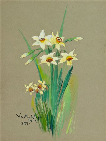 Valentino Ghiglia Giunchiglie, 1952 Tecnica mista su carta, cm. 40x30 Firma e...