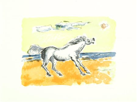 Orfeo Tamburi Cavallo Litografia su carta, cm. 50x70, es. 35/99 Firma in...