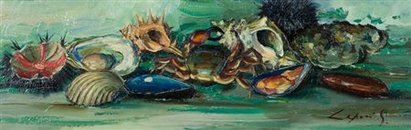 Gio Batta Lepori Frutti di mare Olio su tavola, cm. 20x60 Firmato in basso a...