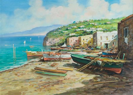 R. Caiazzo Marina Olio su tela, cm. 50x70 Firmato in basso a destra. Sul...