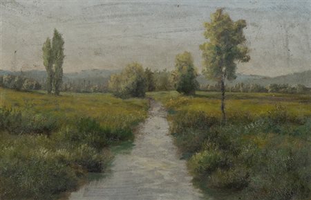 Karl Spitz Paesaggio Olio su cartone, cm. 19x29 Firmato in basso a destra....