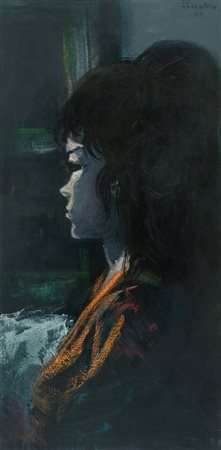 Fausto Maria Liberatore Volto, 1963 Olio su tela, cm. 100x50 Firma e data in...