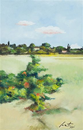 Sergio Scatizzi Paesaggio Tempera su cartoncino, cm. 58x38 Firmato in basso a...