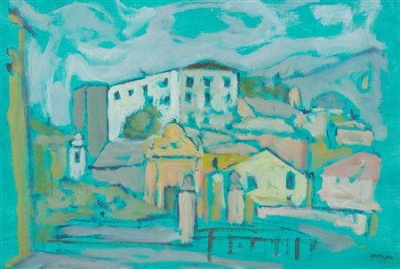 Gonni Igino Gonich Paesaggio ligure, 1961 Olio su tela applicata su cartone,...