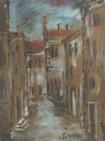 De Pisis Filippo (Attribuito) Vicolo veneziano Olio su tavola, cm. 45x35...