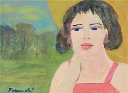 Carlo Massimo Franchi Figura Olio su cartone, cm. 14,5x20 Firmato in basso a...