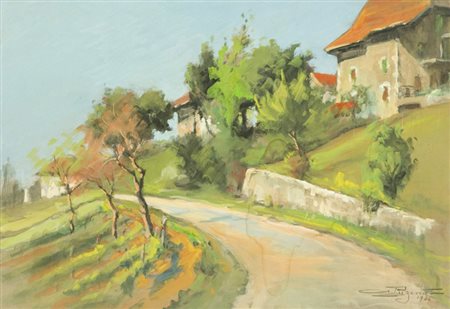 Antonin Puzenat Paesaggio, 1944 Tempera su carta, cm. 32,5x47 La carta...