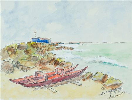 Piero Semeraro Mareggiata dal Bagno Foresta, 1991 Tecnica mista su carta, cm....