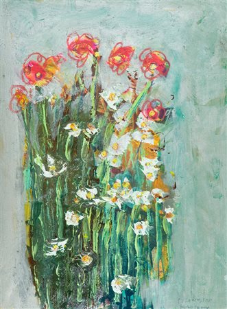 Maurilio Colombini Fiori Tecnica mista su cartone, cm. 87x66 Firmato in basso...