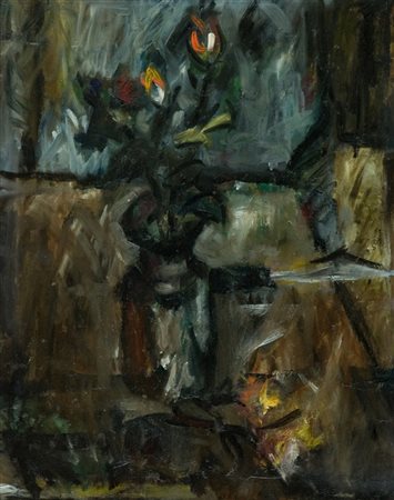 Mario Francesconi Vaso di fiori Olio su tavola, cm. 50x40 Firmato in basso a...