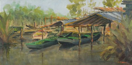 Franco Massei Baracchini in padule, 1967 Olio su tela, cm. 30x60 Firma e data...