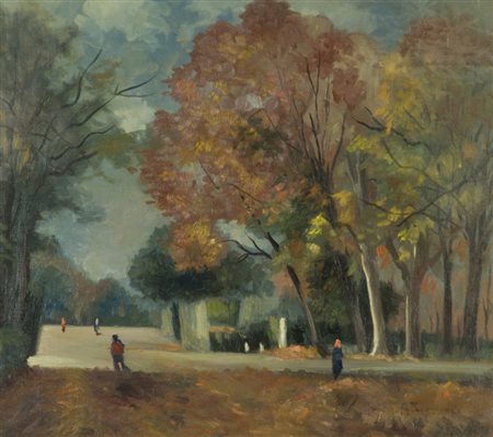 Alfredo Bonciani Ottobre alle Cascine Olio su tela, cm. 44x49 Firmato in...