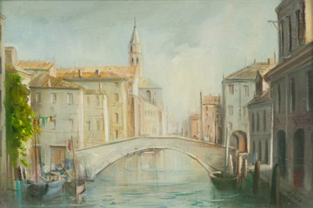 Rodolfo Russo Venezia Olio su tavola, cm. 20x30 Firmato in basso a destra....