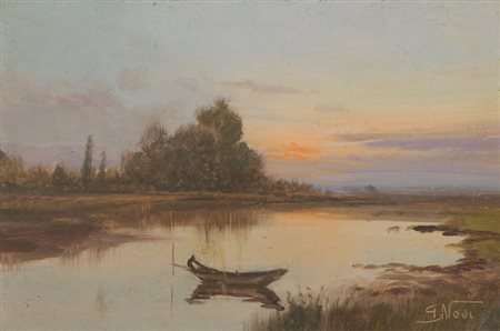 G. Novi Lago Olio su tavola, cm. 19x29 Firmato in basso a destra.