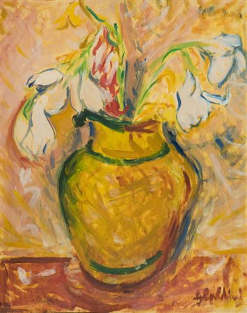 Giancarlo Caldini Vaso di fiori, anni '50 Olio su tavola, cm. 50x40 Firmato...