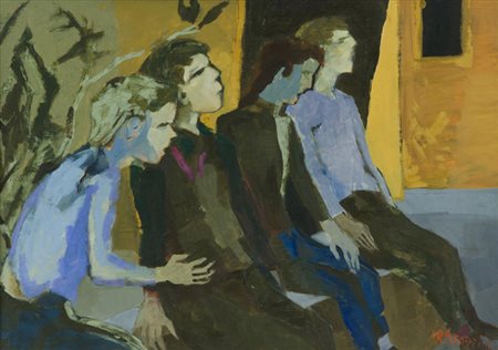 Renzo Grazzini Figure Olio su tavola, cm. 50x70 Firmato in basso a destra....