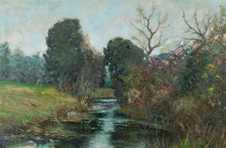 Gio Batta Lepori Paesaggio Olio su cartone, cm. 40x60 Firmato in basso a...