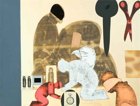 Concetto Pozzati Nel cielo delle torture, 2004 Tecnica mista su cartoncino,...