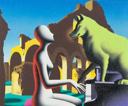 Mark Kostabi Love among the ruins, 2009 Olio su tela, cm. 25x30 Firma e data...