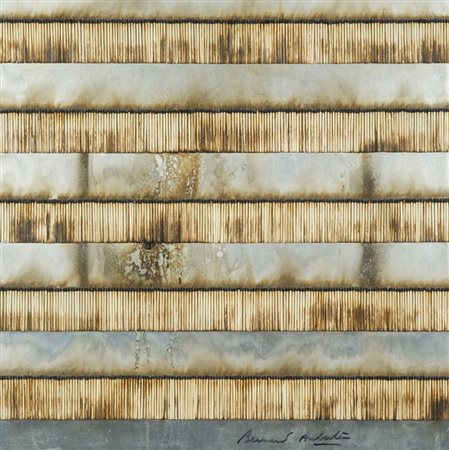 Bernard Aubertin Senza titolo Fiammiferi bruciati su lastra di metallo, cm....