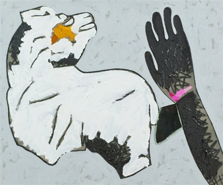 Concetto Pozzati All'origine dei resti, 1982 Tecnica mista su tela, cm. 50x60...