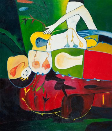 Pierluigi De Lutti Il mondo dei fiori Olio su tela, cm. 140x120 Sul verso:...