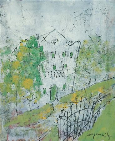 Franco Rognoni La casa Tecnica mista su carta intelata, cm. 55x45 Firmato in...