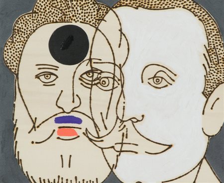 Concetto Pozzati Sguardi fieri, 2001 Smalto e acrilico su tavola pirografata,...