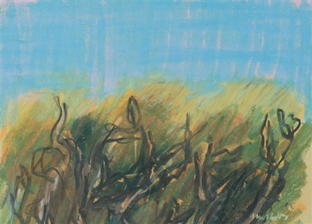 Ennio Morlotti Paesaggio tecnica mista su carta intelata, cm. 27x36,5 Firmato...