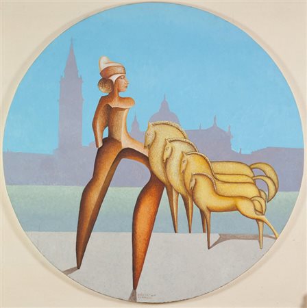 Lino Epifany Senza titolo, 1958 Olio su tela rotonda, diametro cm. 100 Firma...