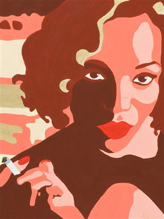 Silvia Papas Donna con sigaretta Tecnica mista su tavola, cm. 40x30 Firmato...