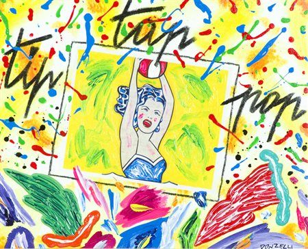 Bruno Donzelli Tip tap pop Tecnica mista su tela, cm. 40x50 Firmato in basso...