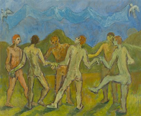 Francesco Verio Il girotondo della pace, 1990 Olio su faesite, cm. 65x79...