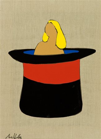 Marco Lodola Donna nel cappello Collage, carta e smalti su tela grezza, cm....