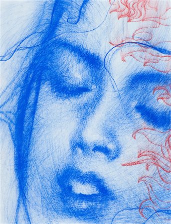 Omar Galliani Blù Pastelli policromi su cartoncino, cm. 45x35 Firmato in...