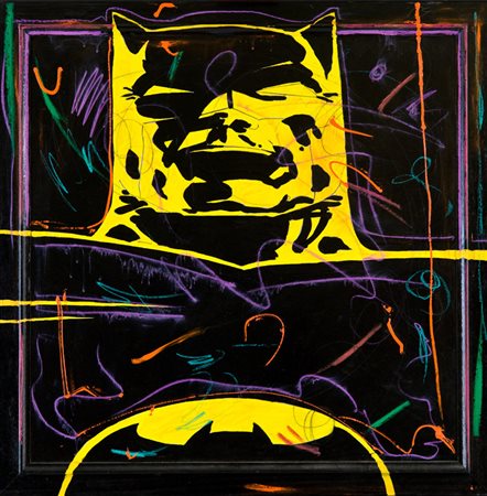 Enrico Manera Batman Tecnica mista su tela, cm. 100x100, in cornice dipinta...