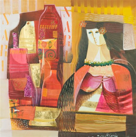 Vittorio Maria Di Carlo Figura Tecnica mista su tela, cm. 70x70 Firmato in...