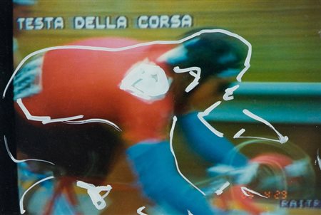 Mario Schifano Senza titolo Tecnica mista su fotografia, cm. 10x15 Sul verso:...