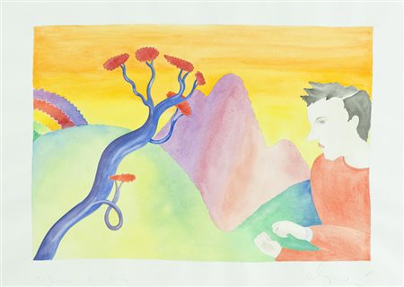 Luca Alinari Paesaggio con figura Acquerello su carta, cm. 50x70 Firma in...